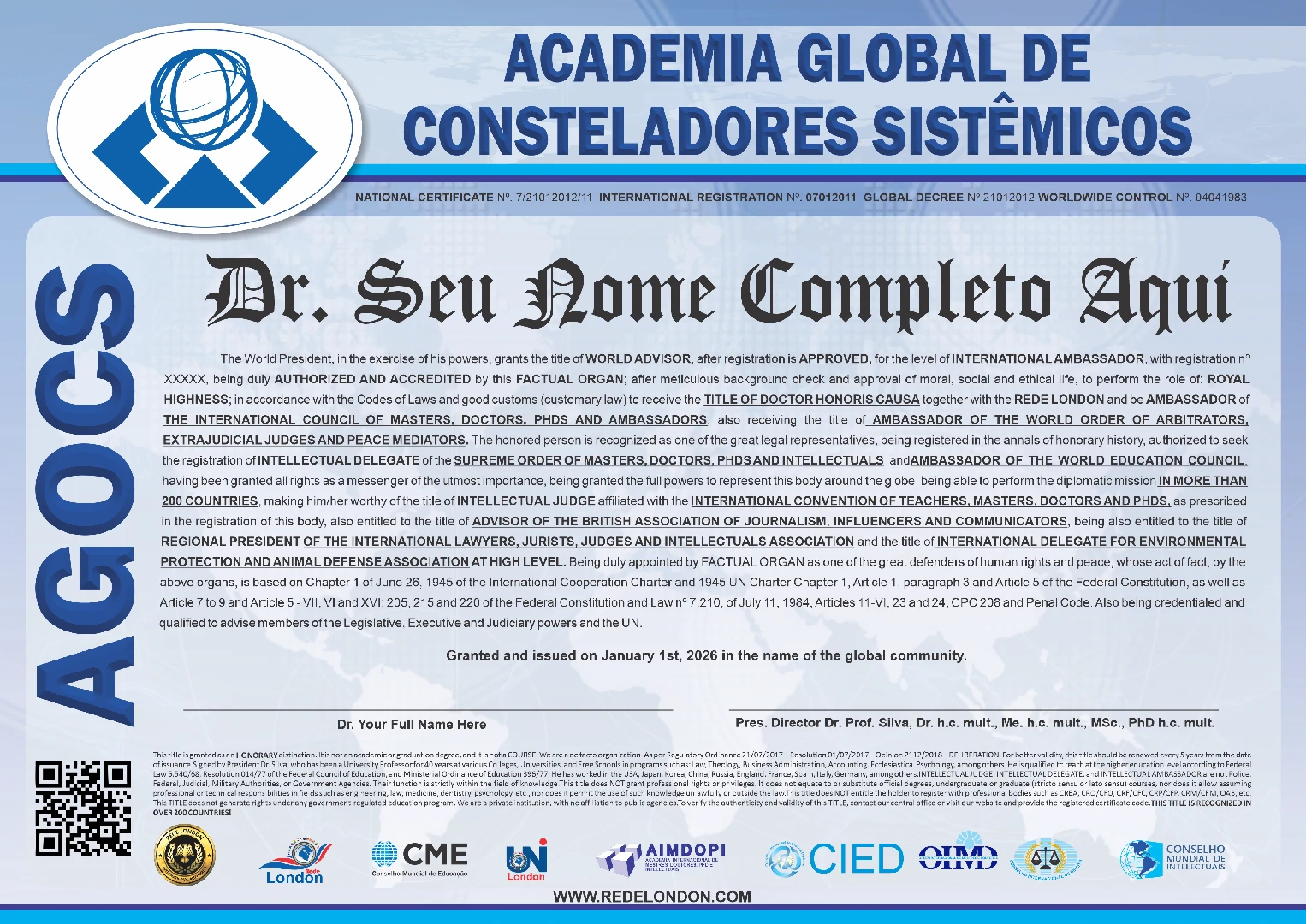 Diploma Academia Global de Consteladores Sistêmicos