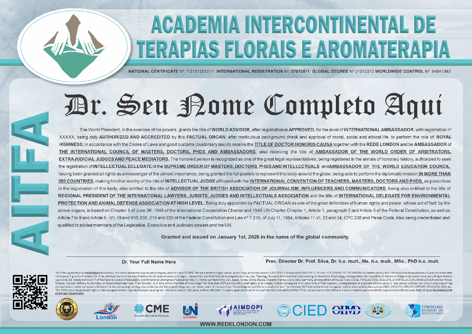 Diploma Academia Intercontinental de Terapias Florais e Aromaterapia