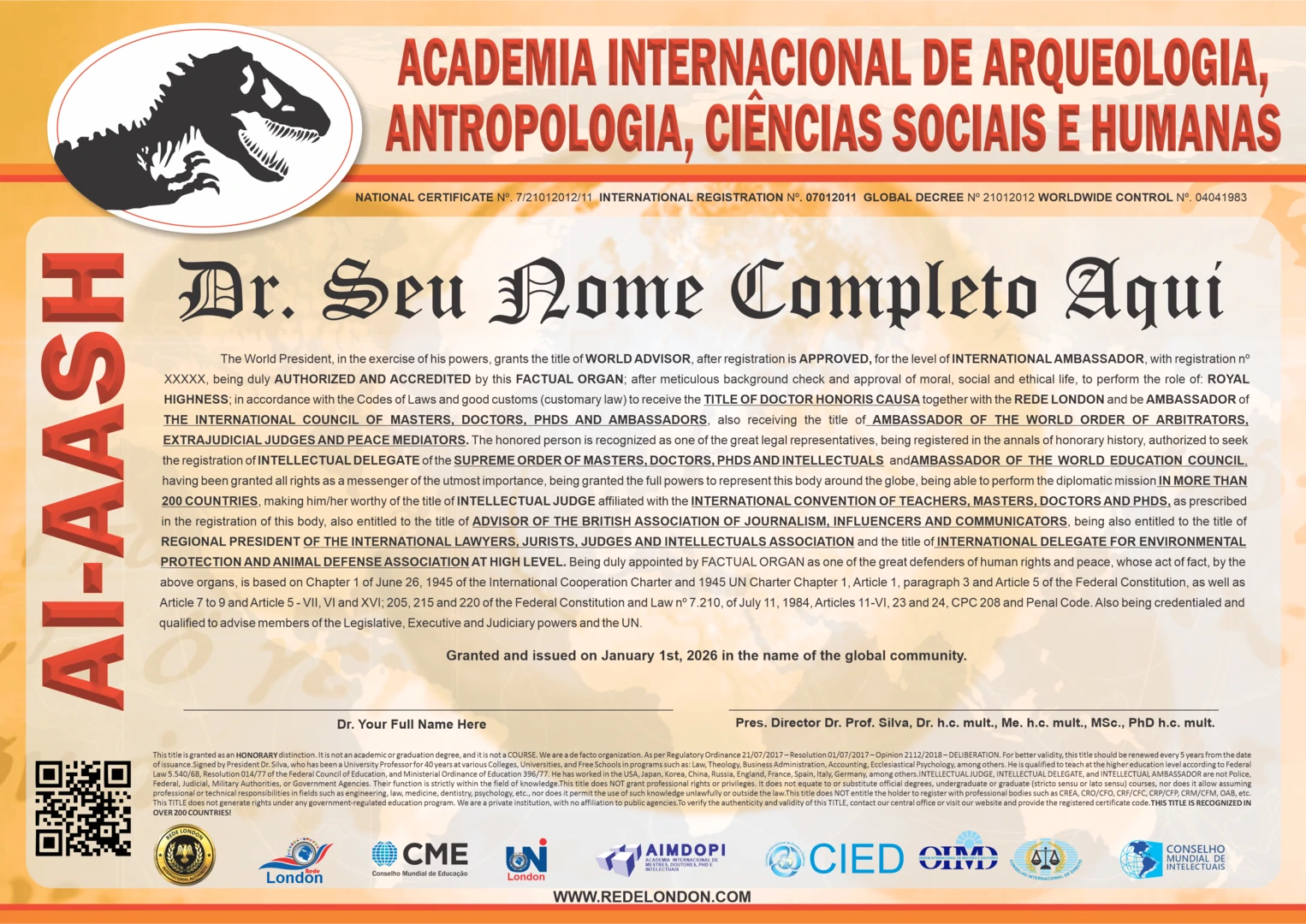 Diploma Academia Internacional de Arqueologia, Antropologia, Ciências Sociais e Humanas