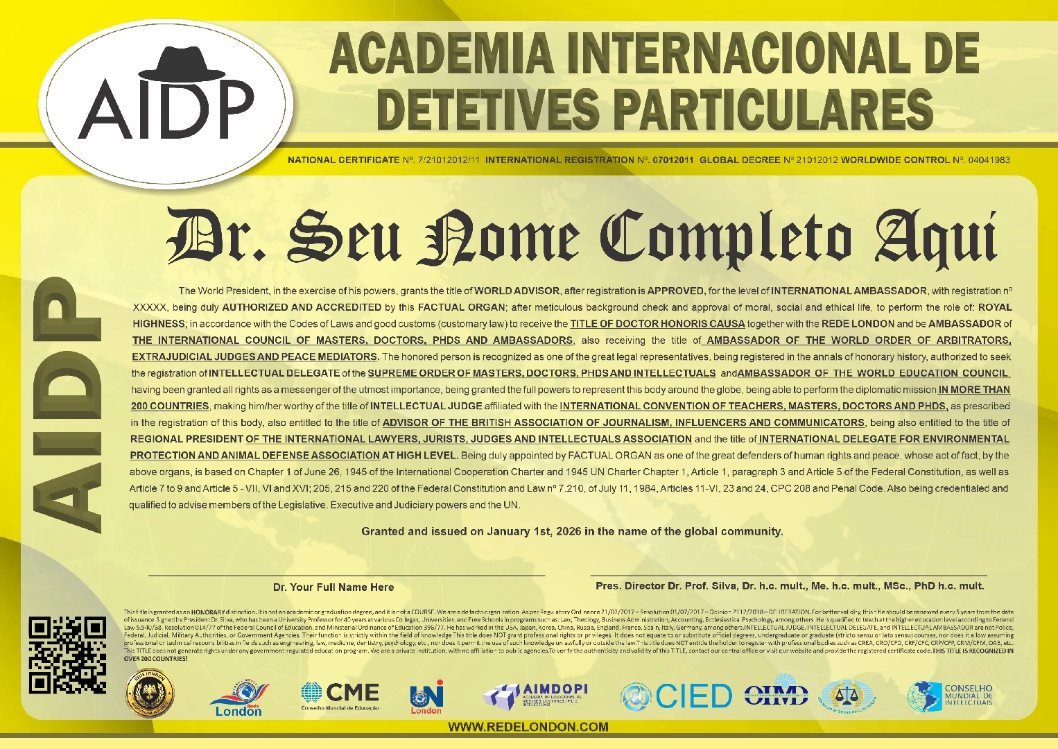 Diploma Academia Internacional de Detetives Particulares