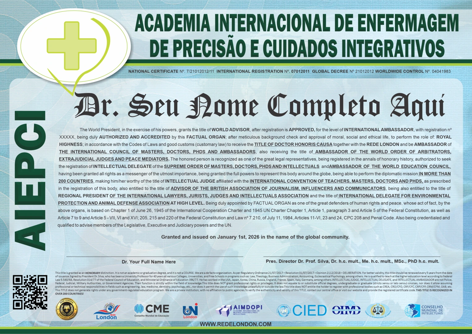 Diploma Academia Internacional de Enfermagem de Precisão e Cuidados Integrativos