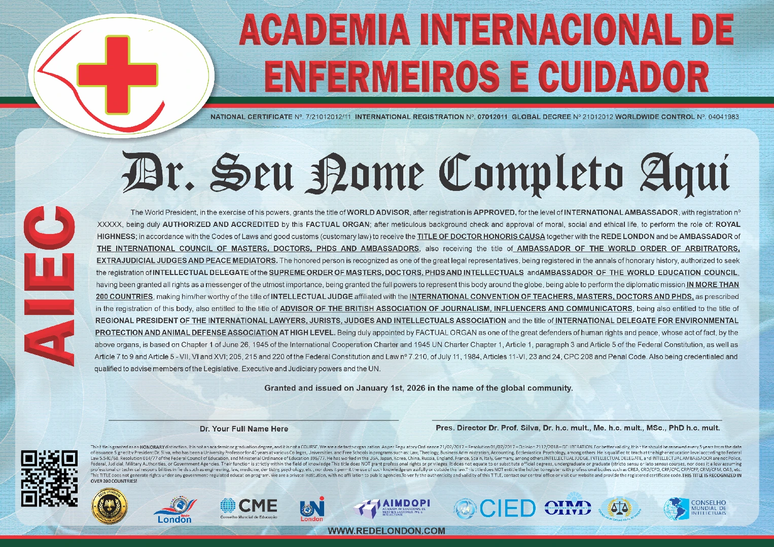 Diploma Academia Internacional de Enfermeiros e Cuidador