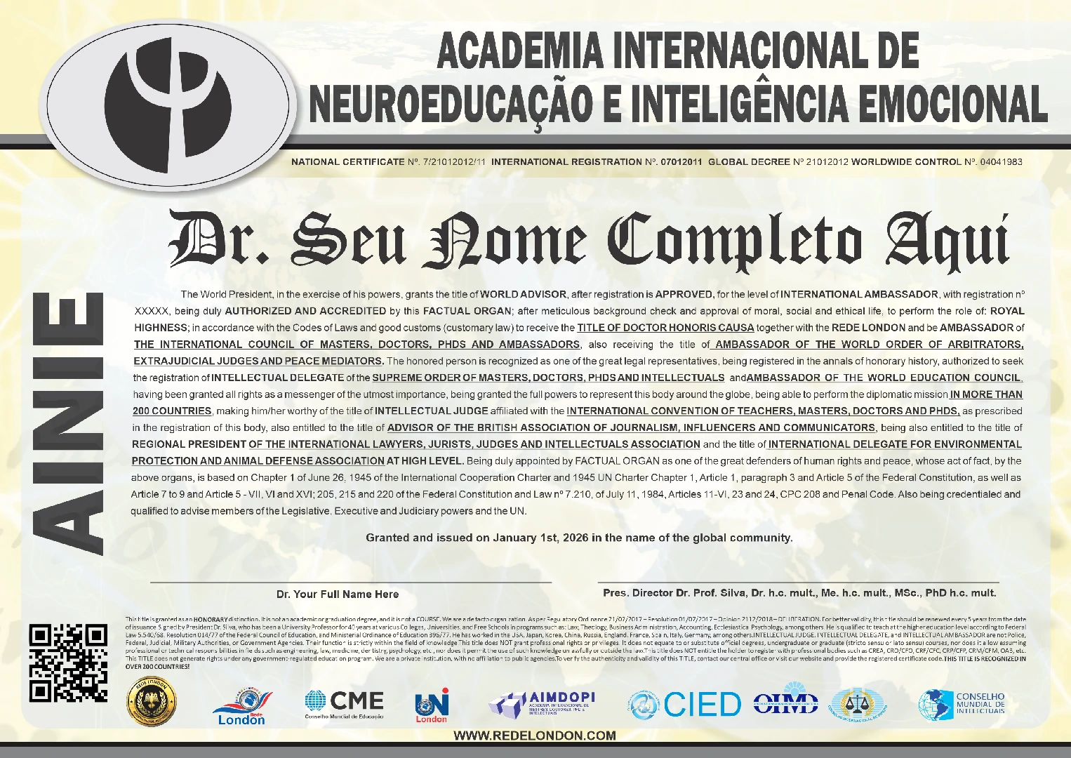 Diploma Academia Internacional de Neuroeducação e Inteligência Emocional