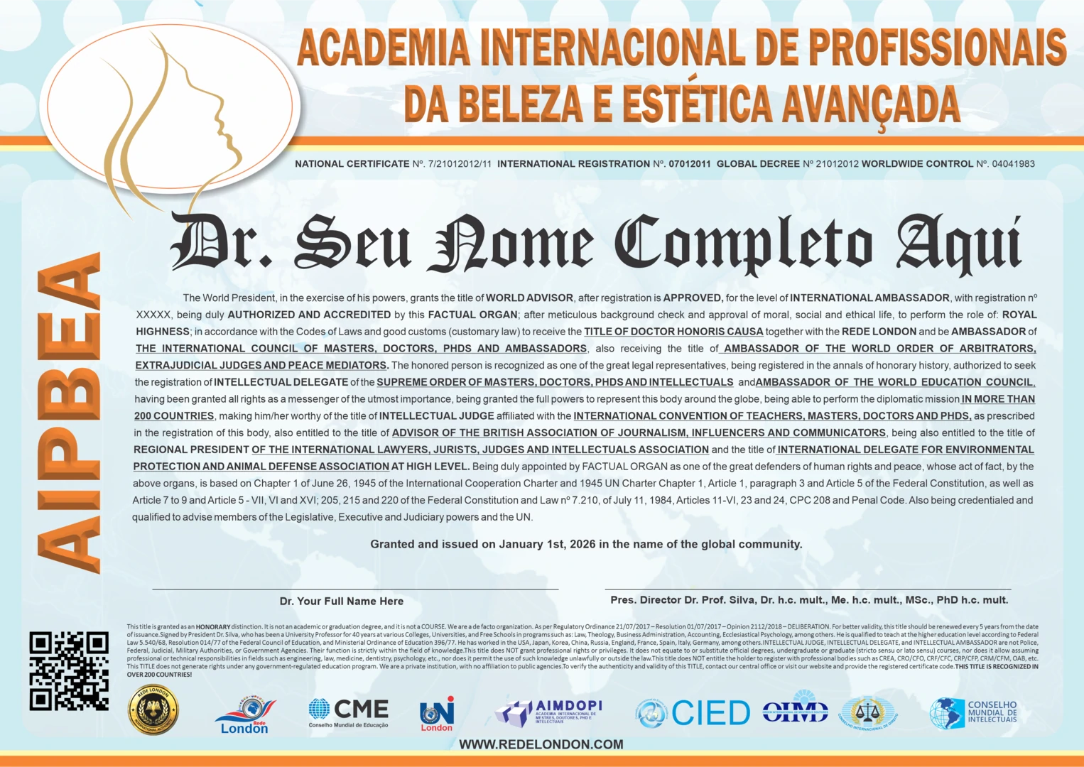Diploma Academia Internacional de Profissionais da Beleza e Estética Avançada