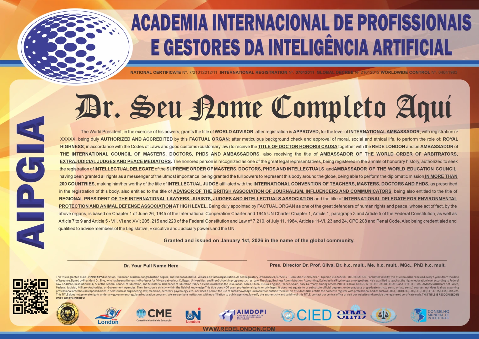 Diploma Academia Internacional de Profissionais e Gestores da Inteligência Artificial