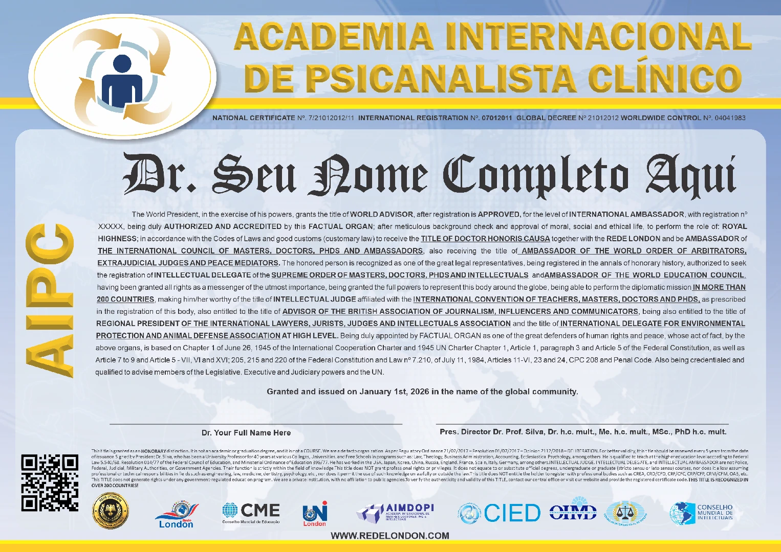 Diploma Academia Internacional de Psicanalista Clínico