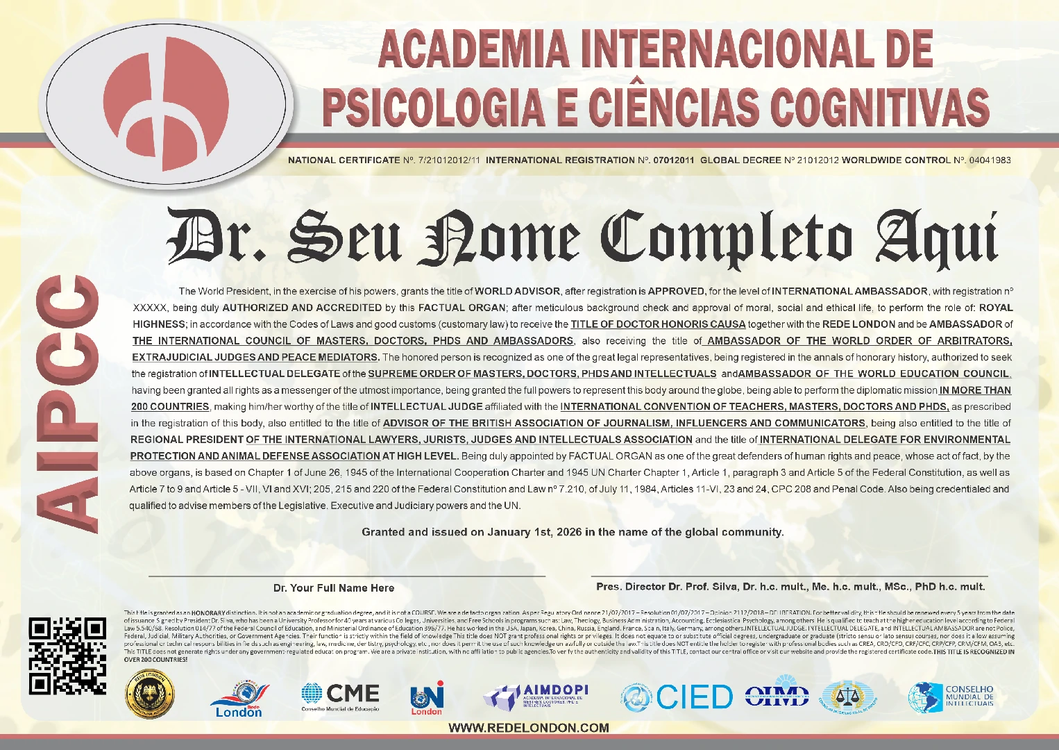 Diploma Academia Internacional de Psicologia e Ciências Cognitivas