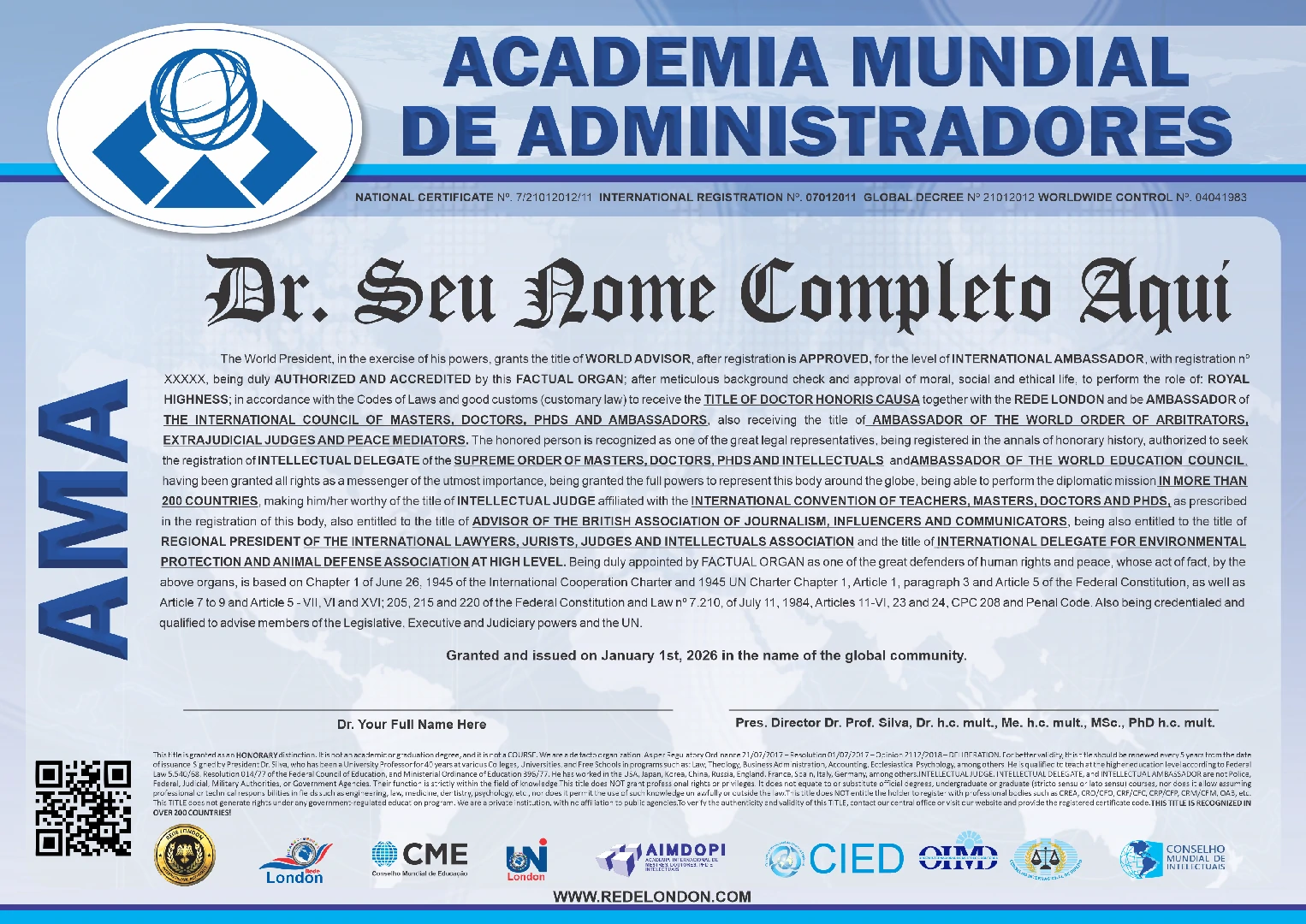 Diploma Academia Mundial de Administradores