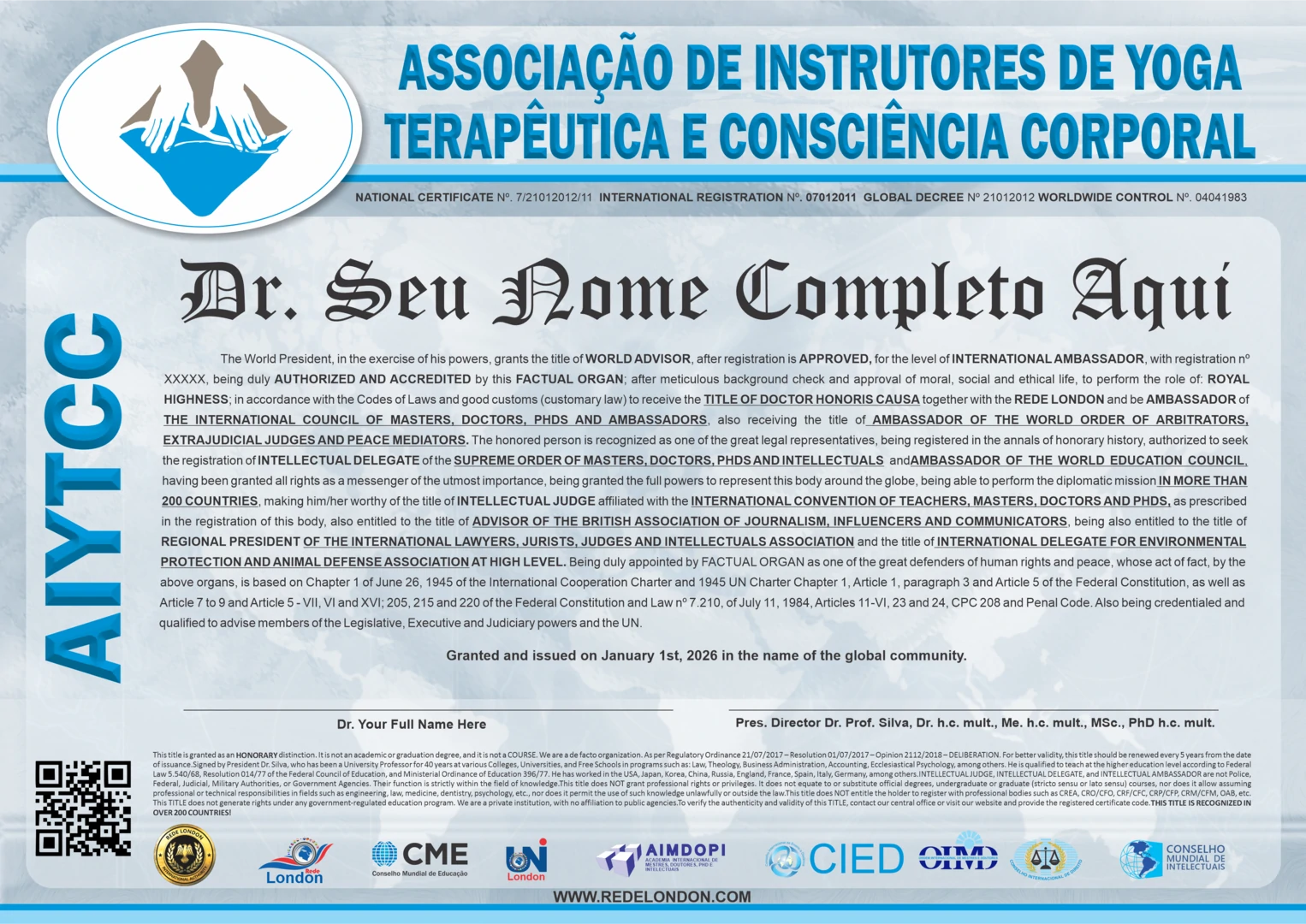 Diploma Associação de Instrutores de Yoga Terapêutica e Consciência Corporal