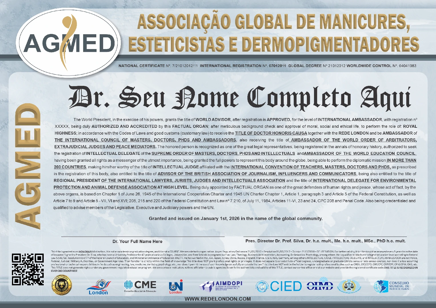 Diploma Associação Global de Manicures, Esteticistas e Dermopigmentadores