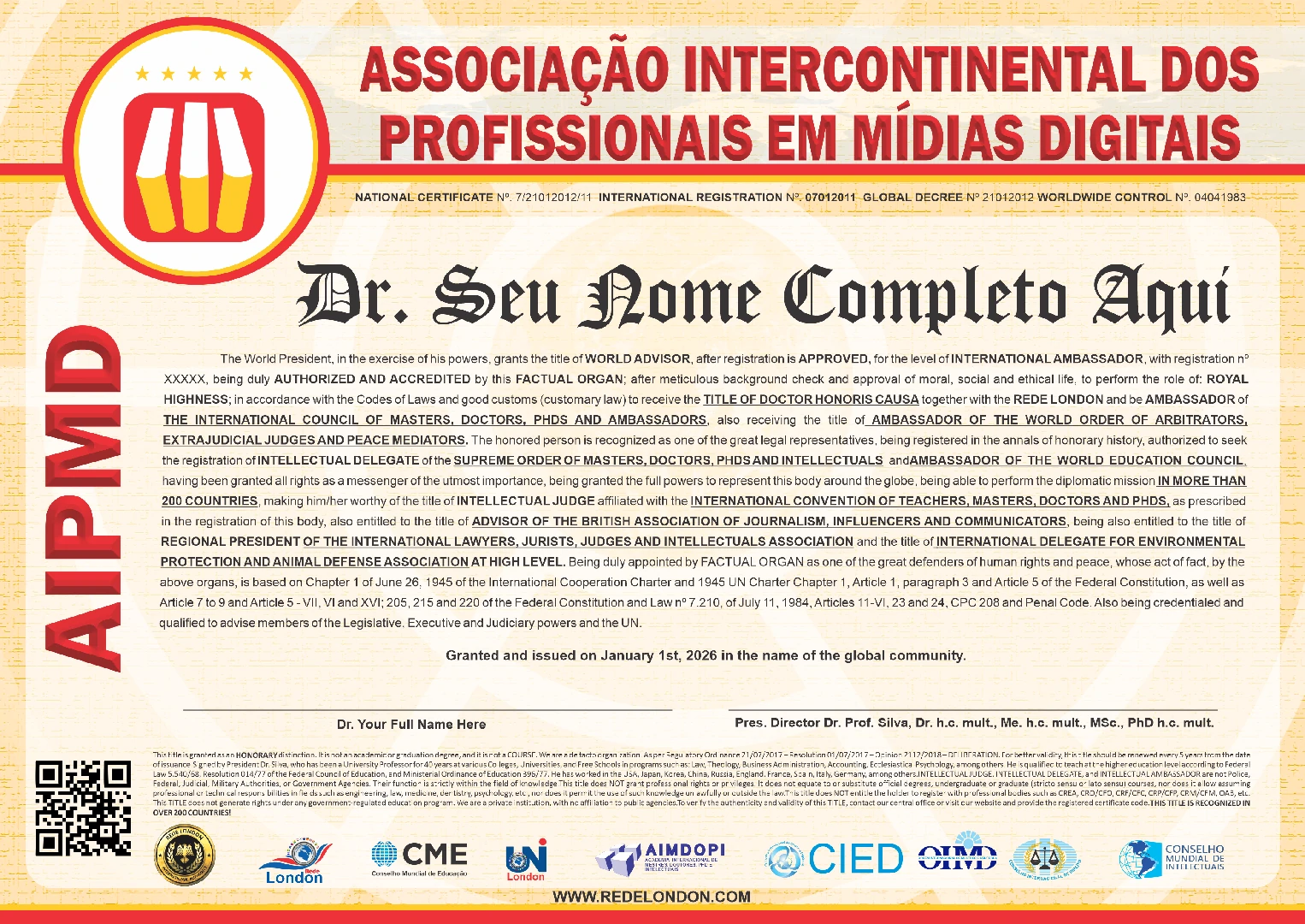 Diploma Associação Intercontinental dos Profissionais em Mídias Digitais