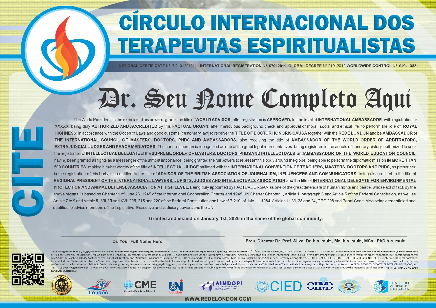 Diploma Círculo Internacional dos Terapeutas Espiritualistas