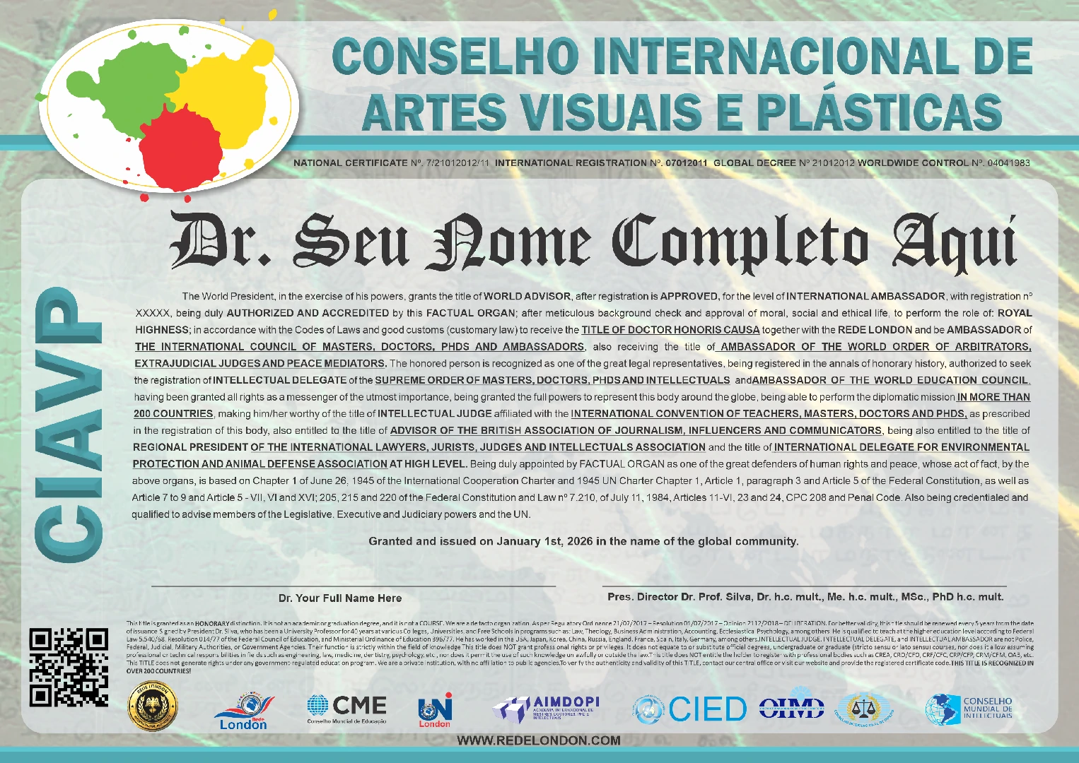 Diploma Conselho Internacional de Artes Visuais e Plásticas