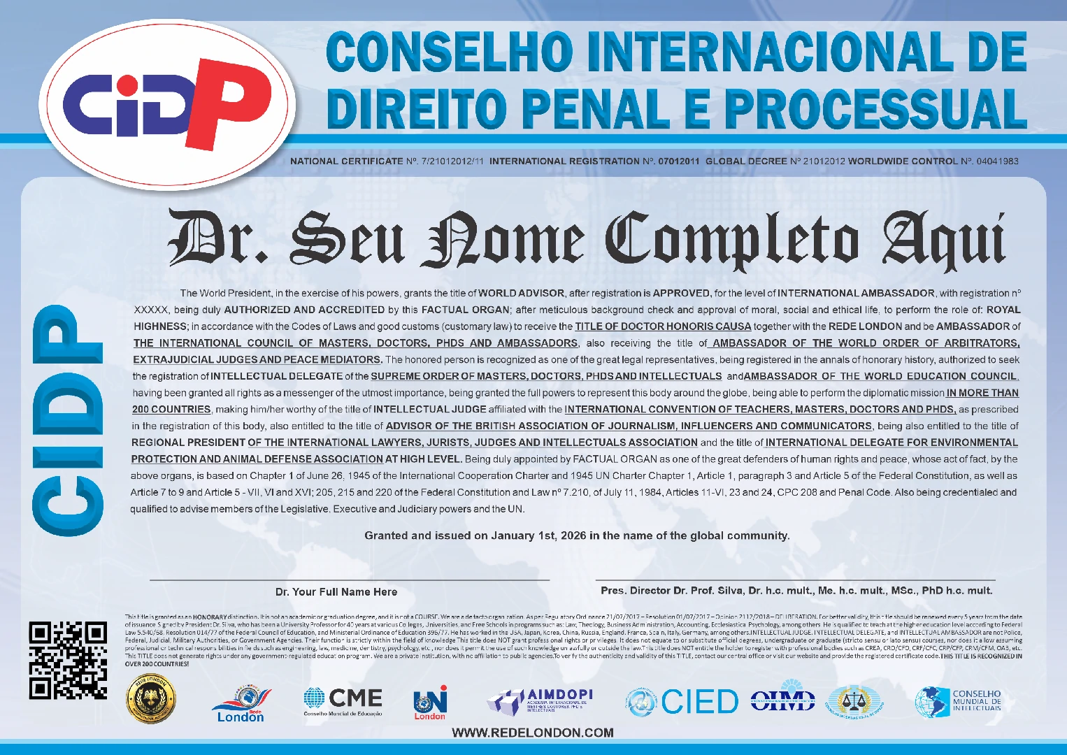 Diploma Conselho Internacional de Direito Penal e Processual