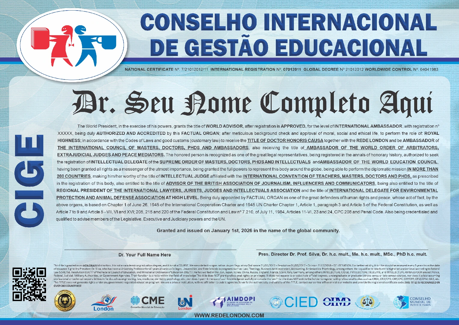 Diploma Conselho Internacional de Gestão Educacional