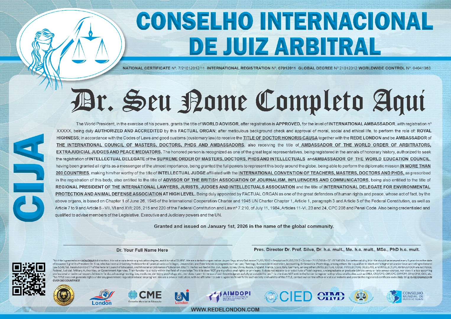 Diploma Conselho Internacional de Juiz Arbitral