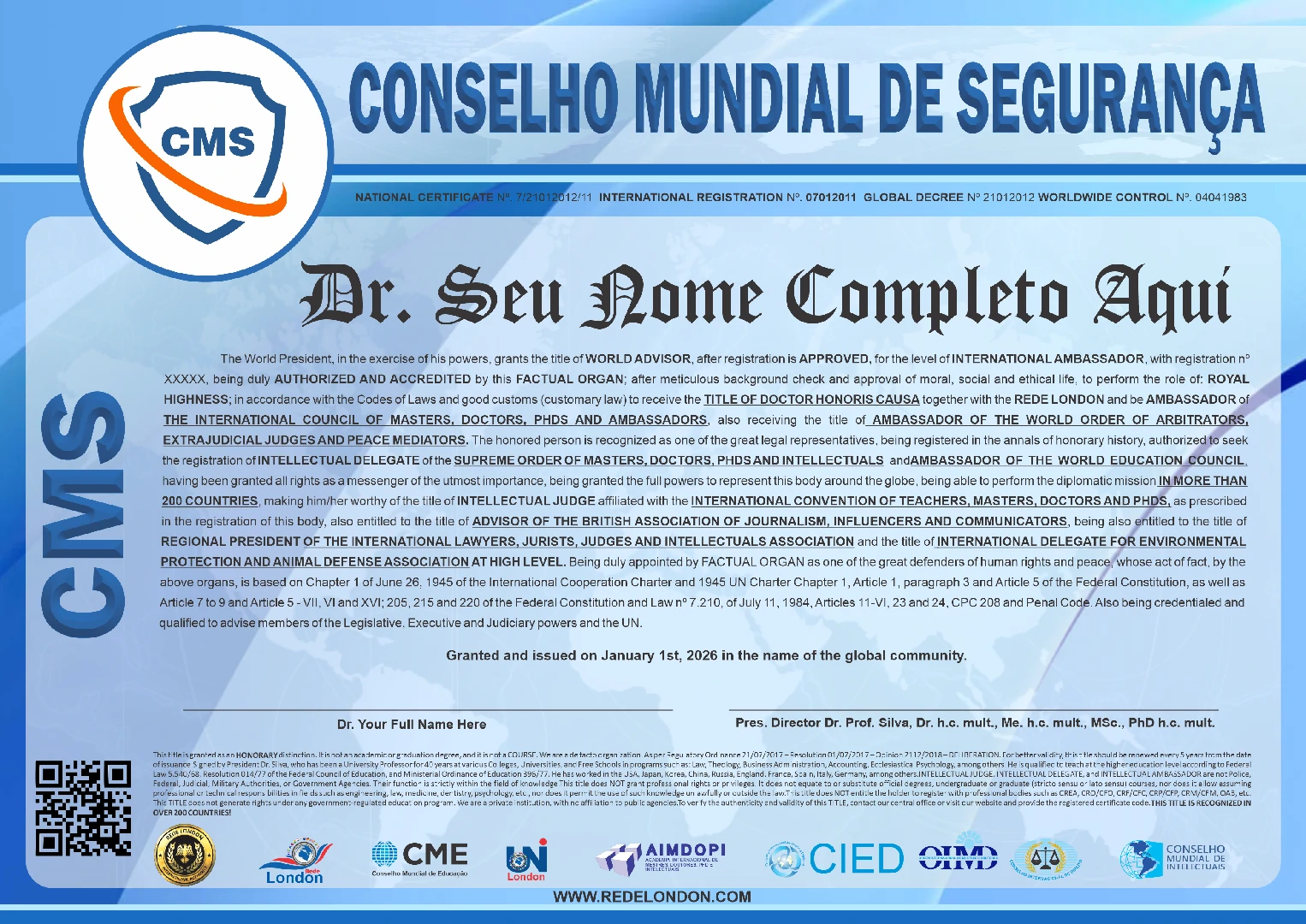 Diploma Conselho Mundial de Segurança