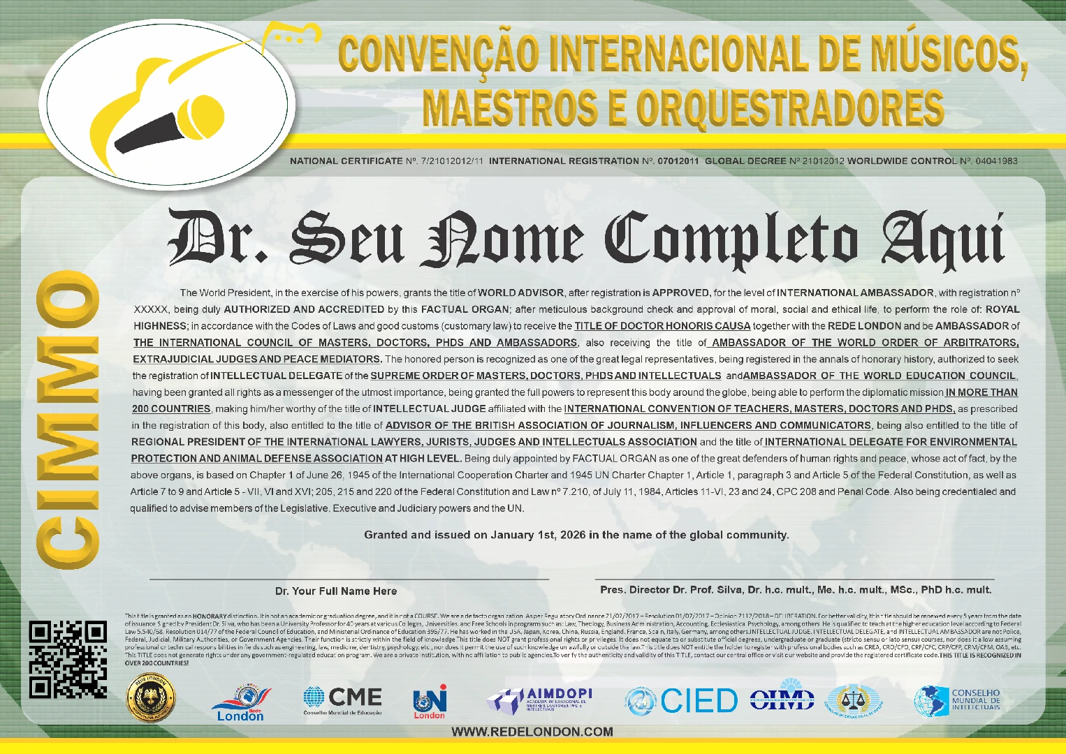 Diploma Convenção Internacional de Músicos, Maestros e Orquestradores