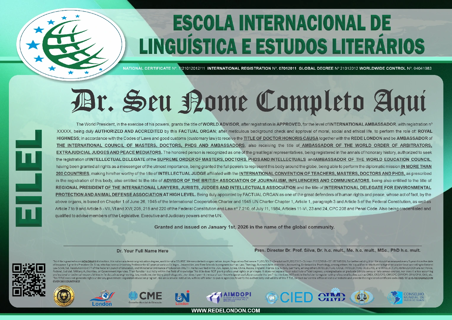 Diploma Escola Internacional de Linguística e Estudos Literários