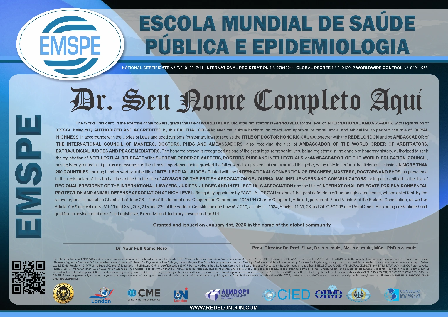 Diploma Escola Mundial de Saúde Pública e Epidemiologia