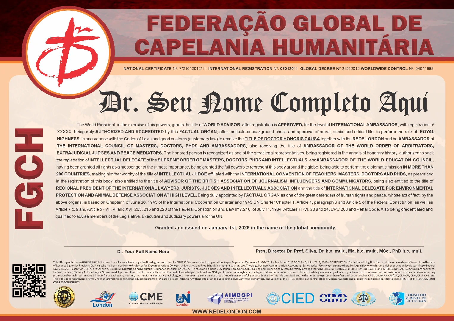 Diploma Federação Global de Capelania Humanitária