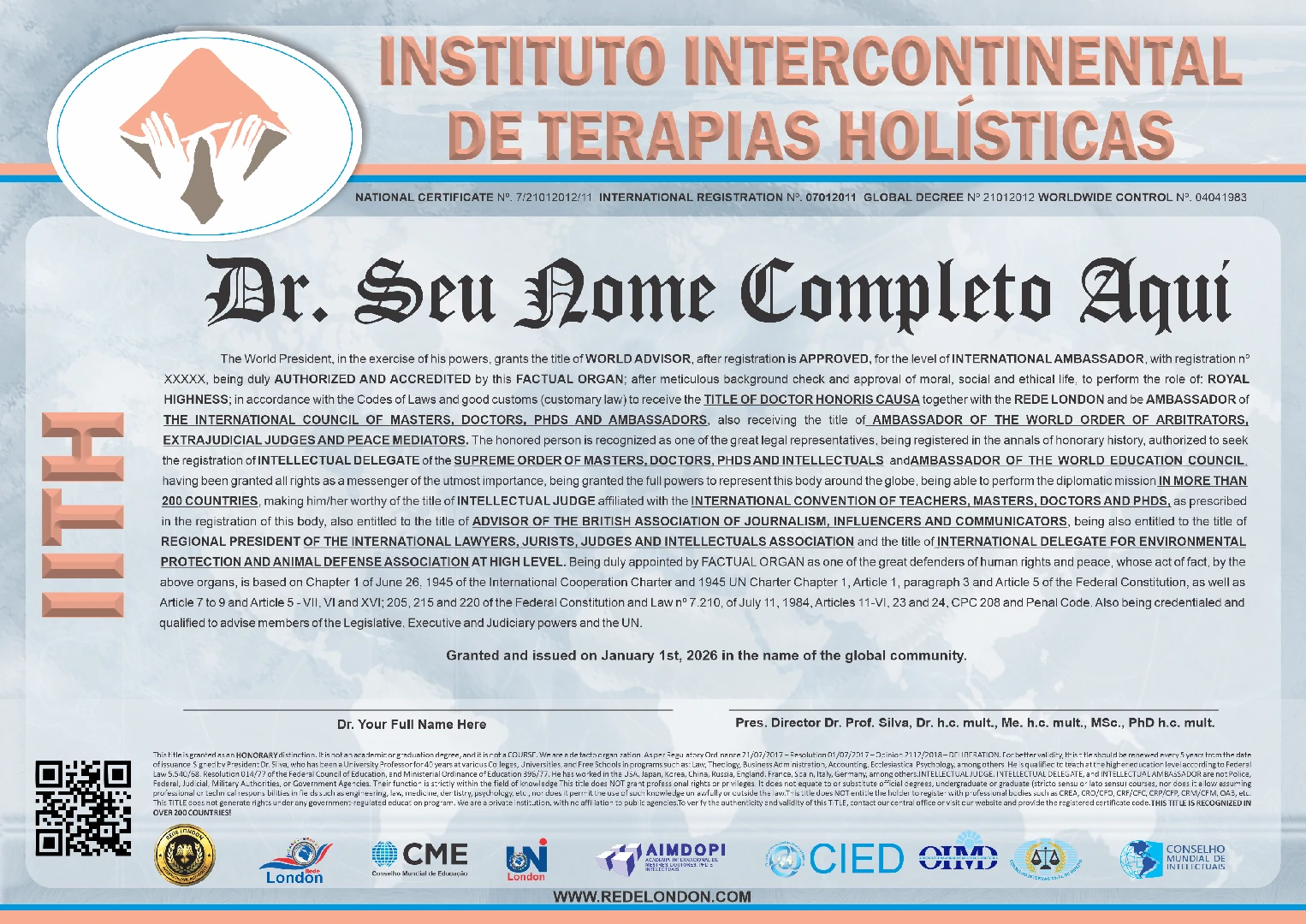Diploma Instituto Intercontinental de Terapias Holísticas