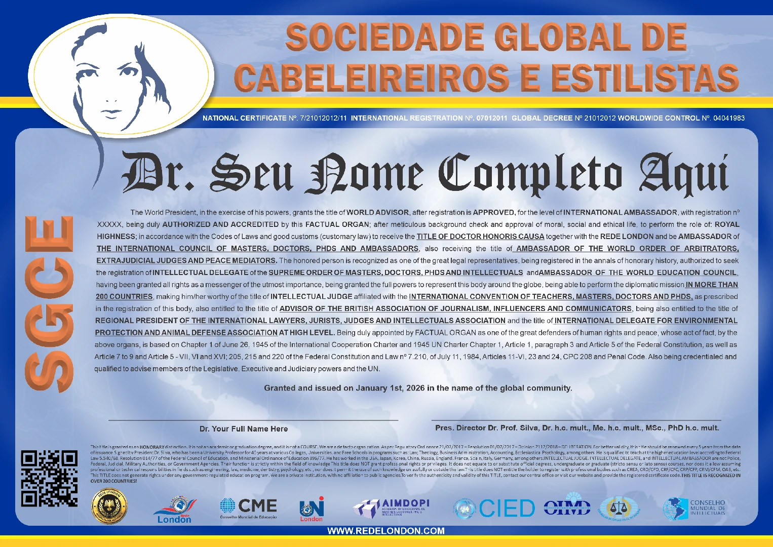 Diploma Sociedade Global de Cabeleireiros e Estilistas