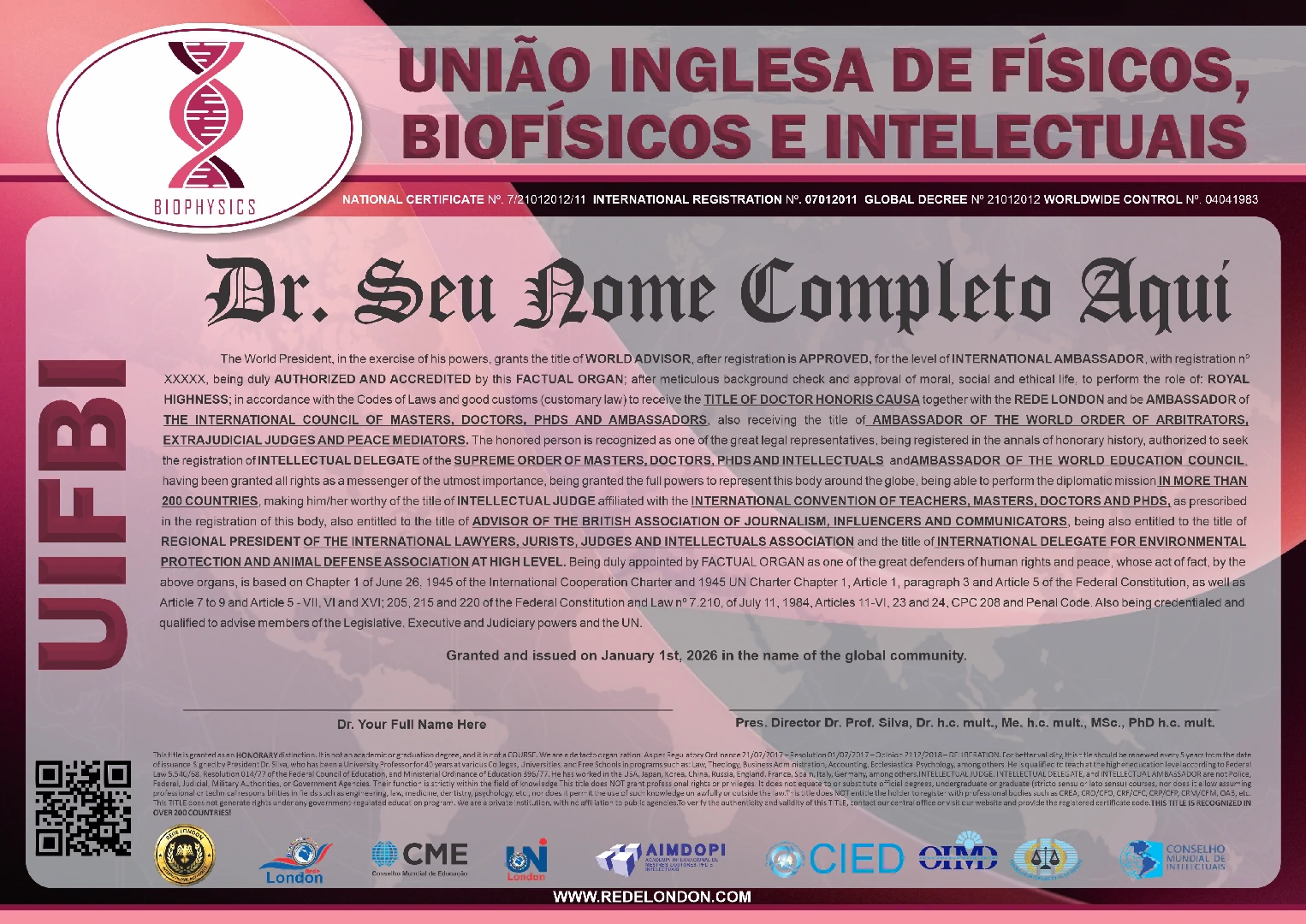 Diploma União Inglesa de Físicos, Biofíscos e Intelectuais