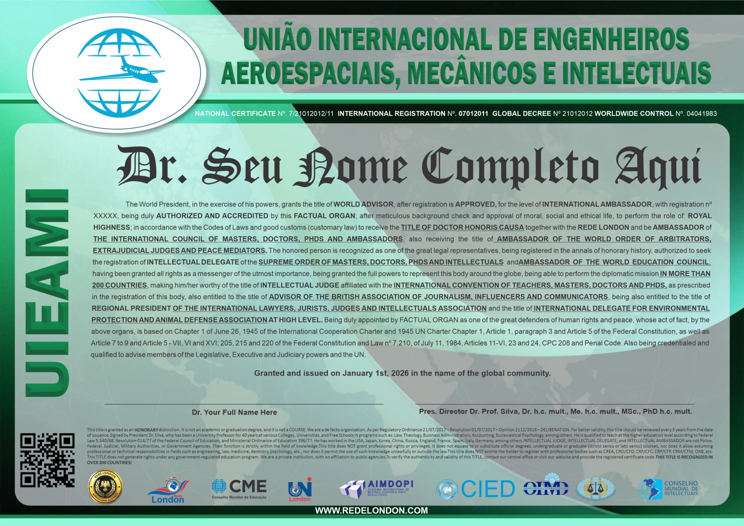 Diploma União Internacionais de Engenheiros Aeroespaciais, Mecânicos e Intelectuais