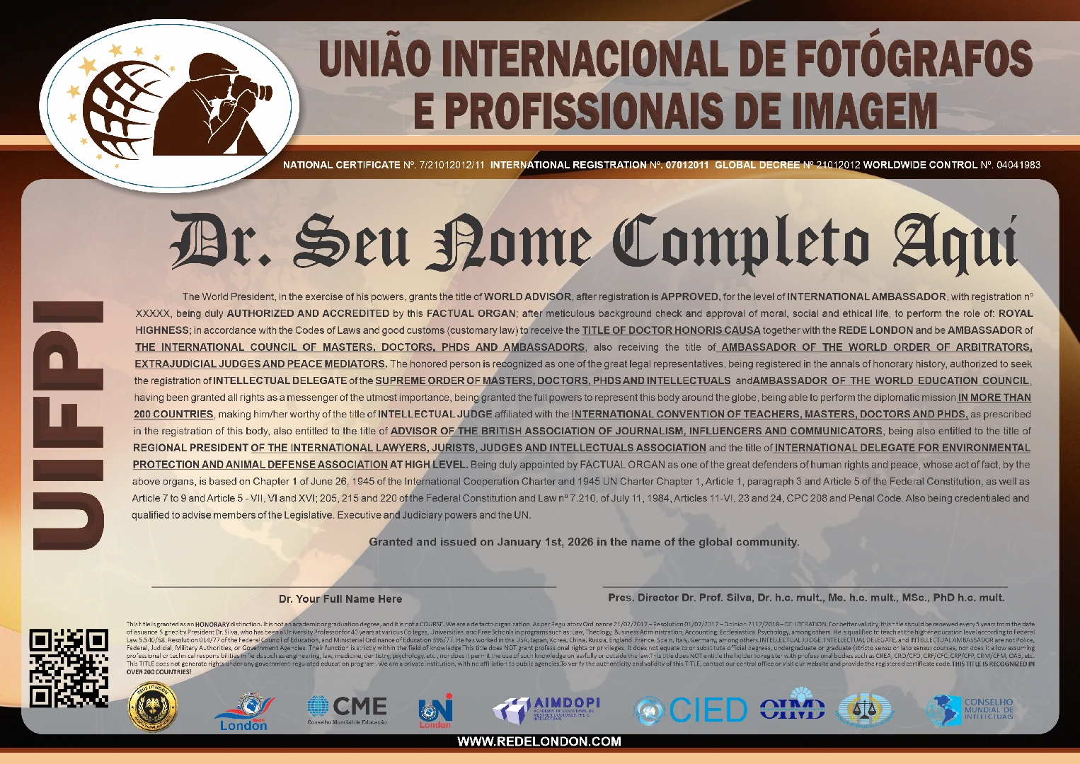 Diploma União Internacional de Fotógrafos e Profissionais de Imagem
